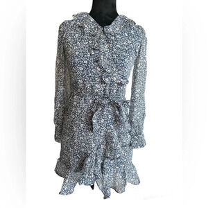 Bardot Junior Esther Wrap Dress Blue Ditsy Floral Long Sleeve Size 14 US/AUS/UK